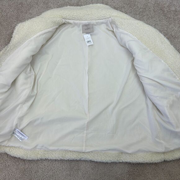 Loft Teddy Coat Jacket Womens Large Cream Boucle Faux Fur Zip Pockets Ladies New - Picture 11 of 13